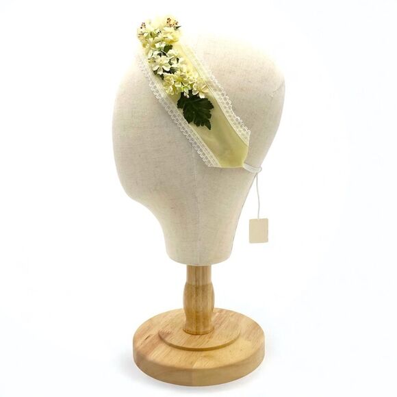 Vintage 1950s Auerbach’s Floral Headband Hat Ivory Lemon Yellow Flowers NEW NOS - Picture 6 of 13